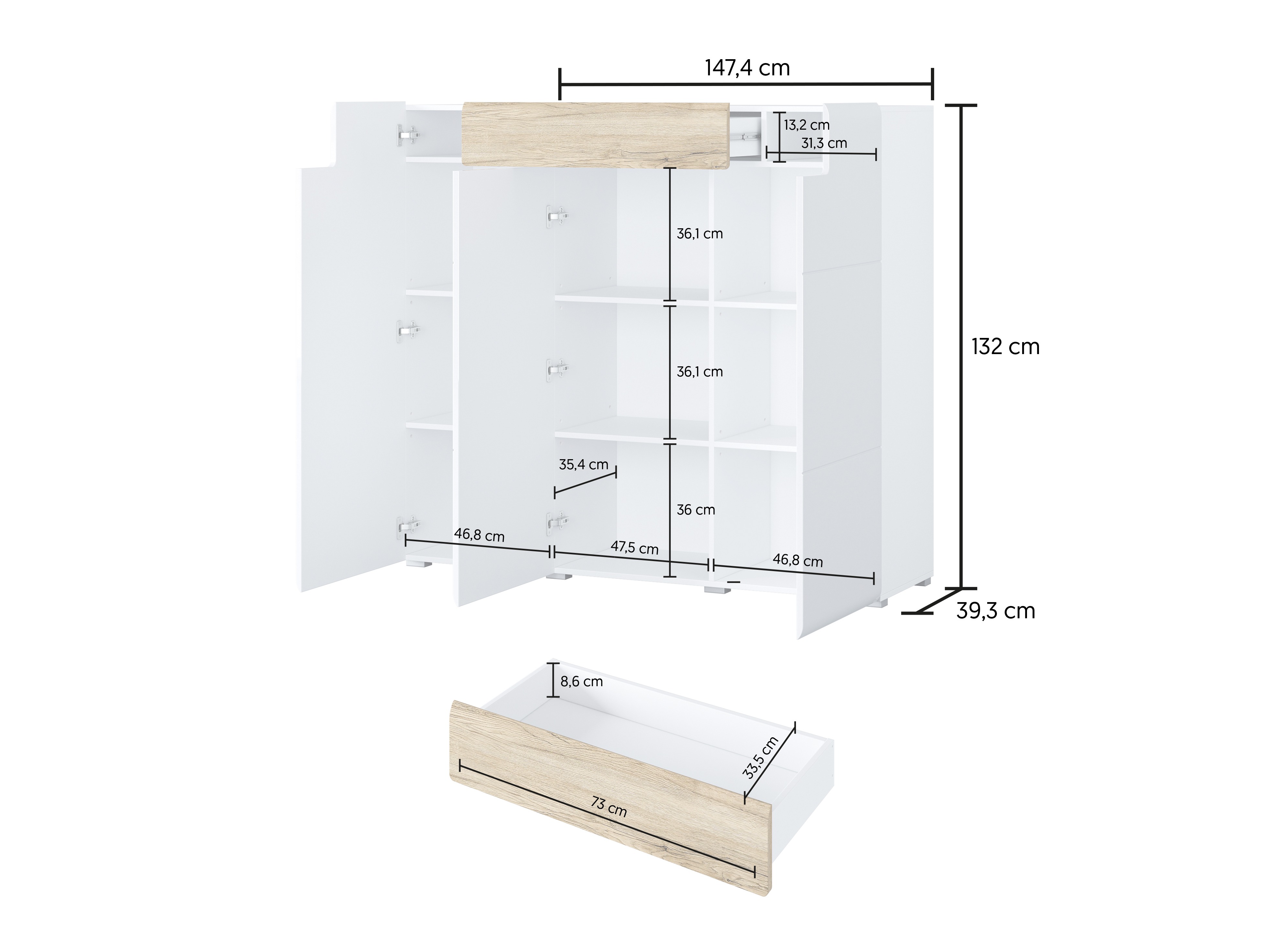 Kumode Torsone 112 (Balts + Glancēts balts + Sanremo ozols)