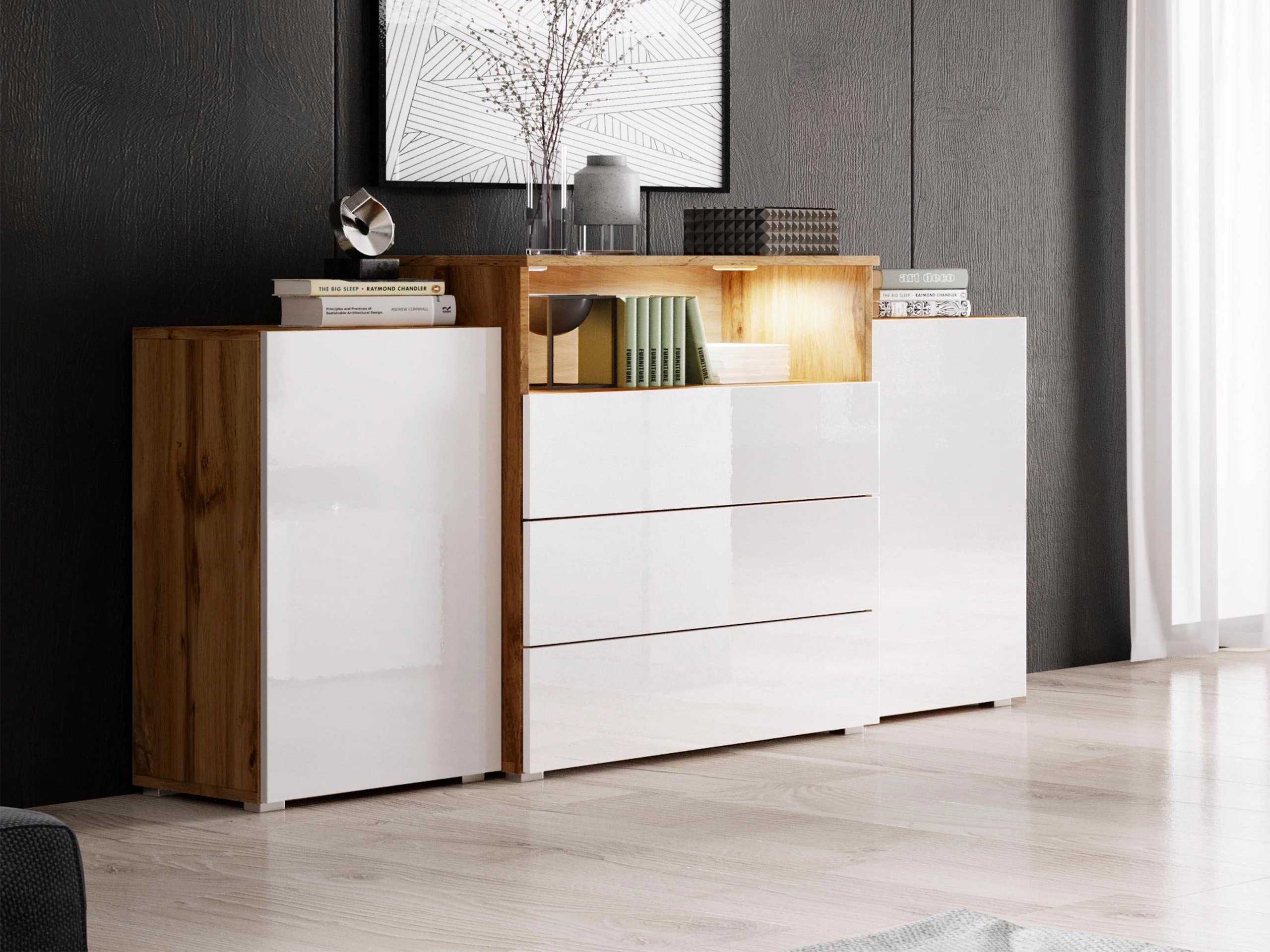 Kumode Sarasota 127 (Votan ozols + Glancēts balts)
