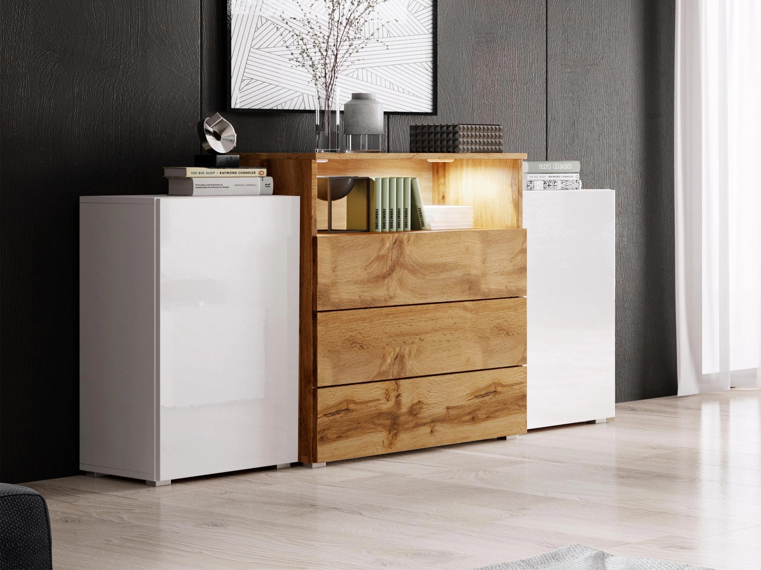 Kumode Sarasota 127 (Balts + Glancēts balts + Votan ozols)