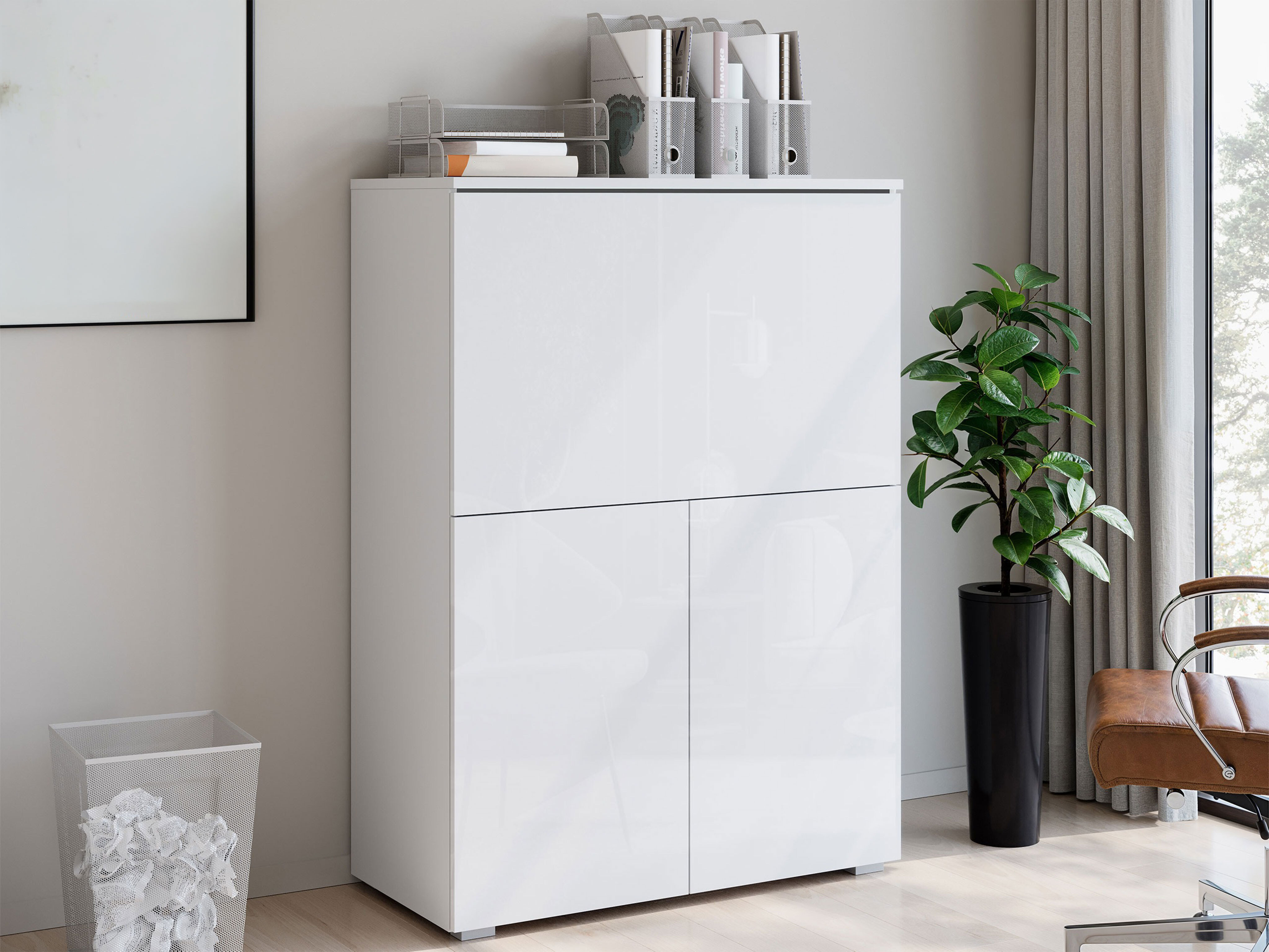 Skapis Mirfivo 107 (Balts + Glancēts balts)