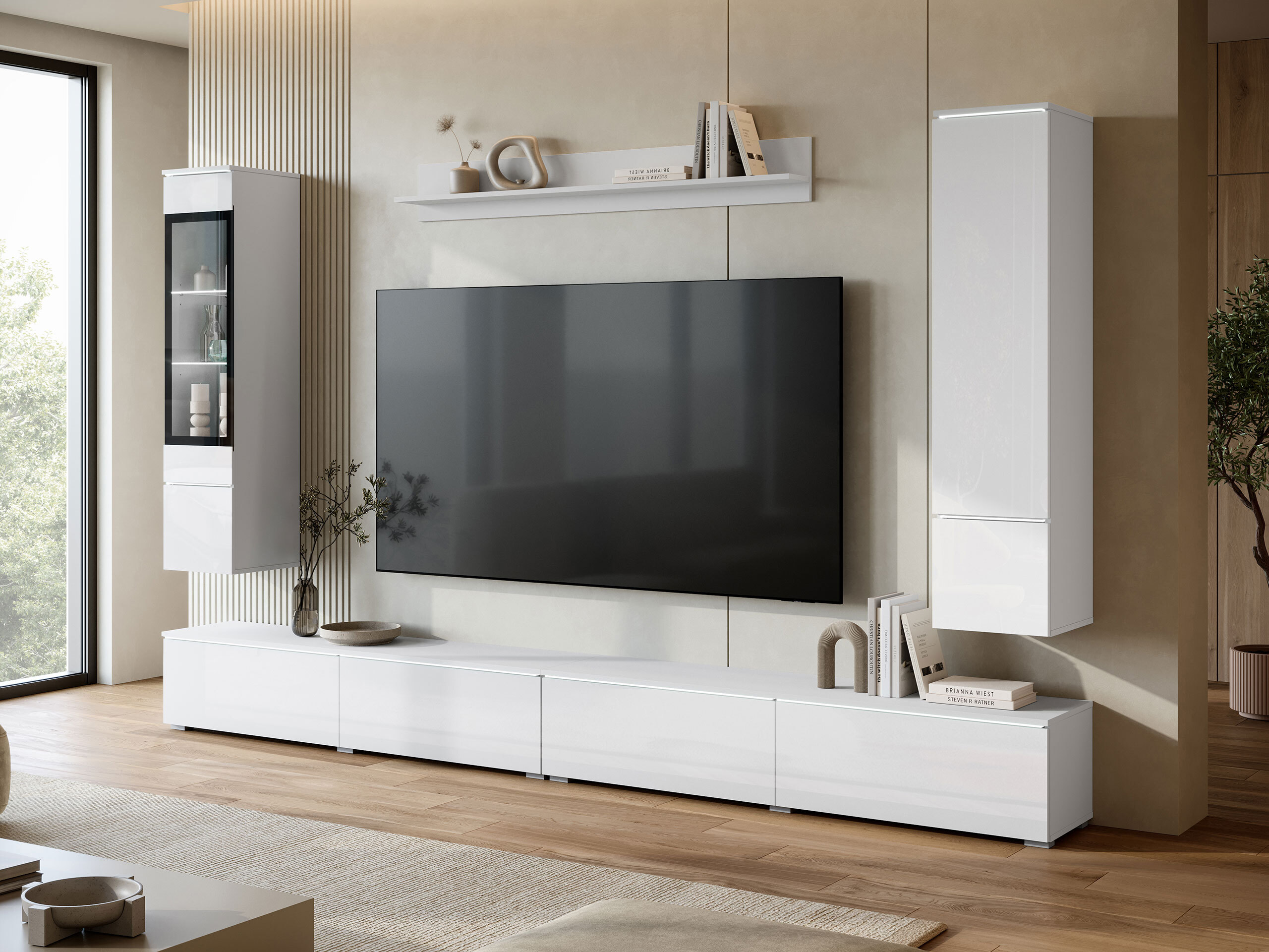 Viesistabas komplekts Mirfivo 110 (Balts + Glancēts balts)