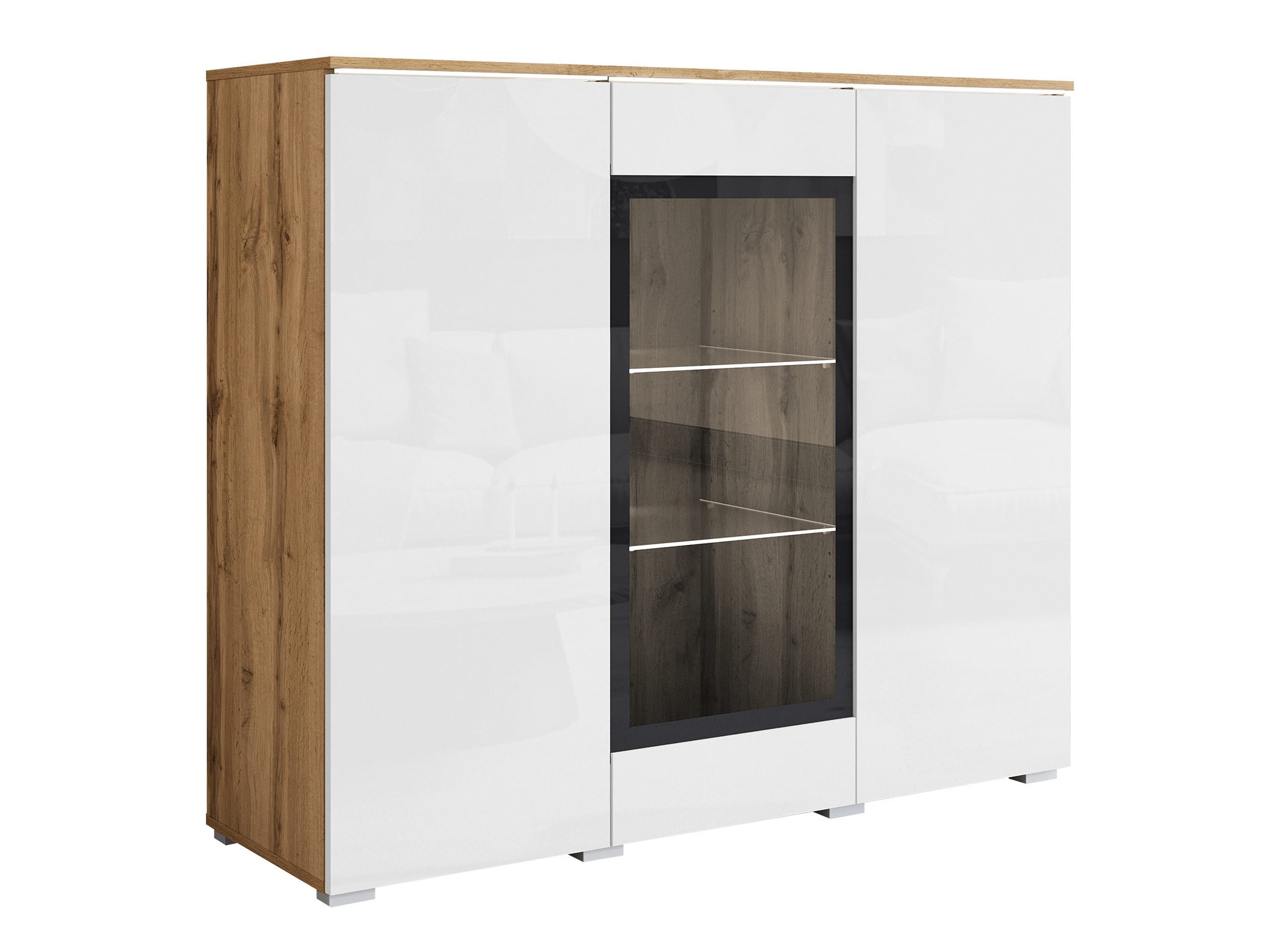 Skapis Mirfivo 103 (Votan ozols + Glancēts balts)