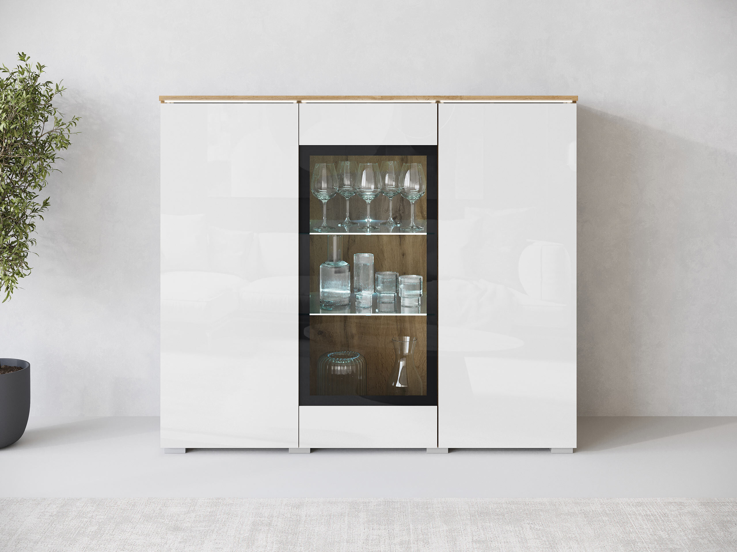 Skapis Mirfivo 103 (Votan ozols + Glancēts balts)