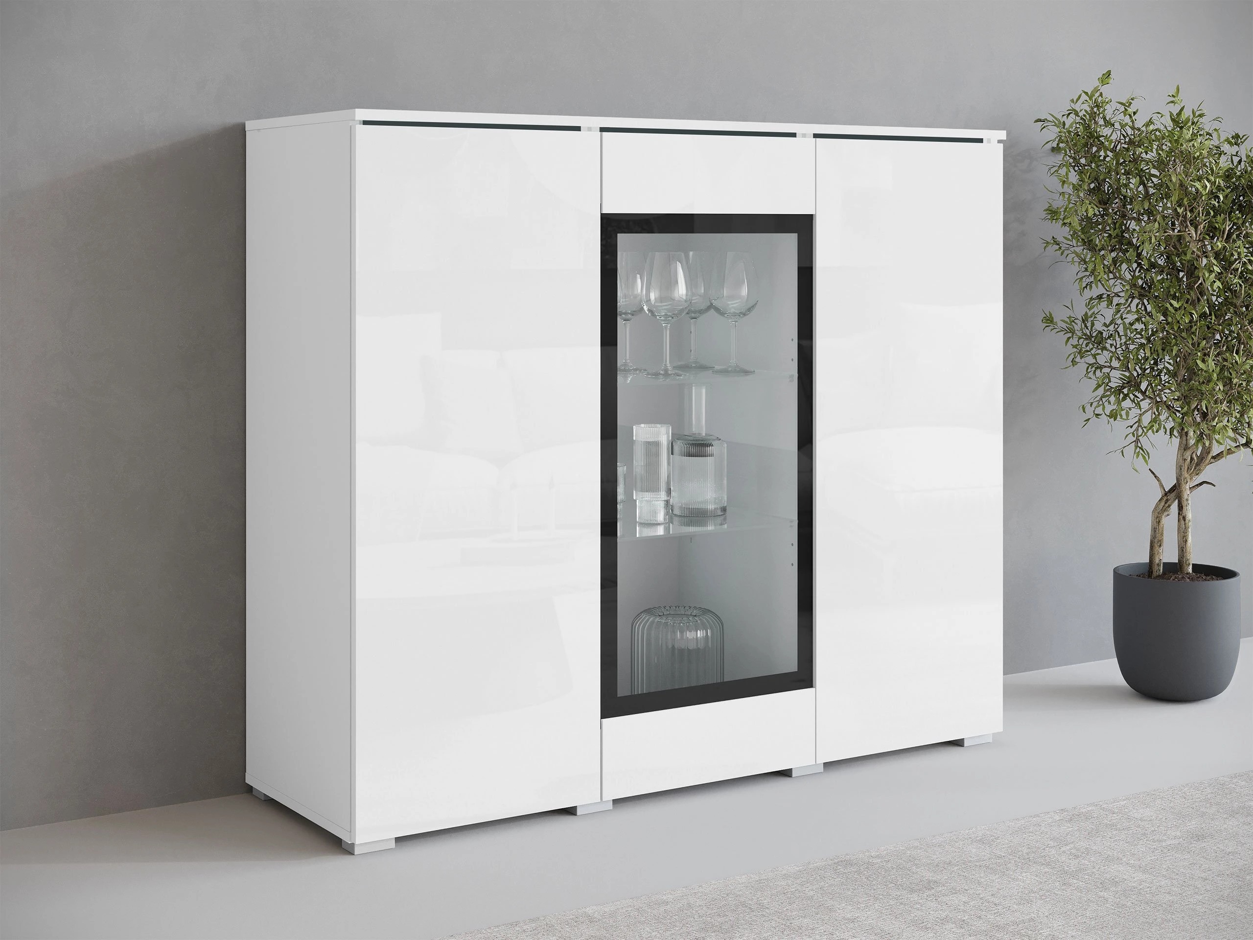Skapis Mirfivo 103 (Balts + Glancēts balts)