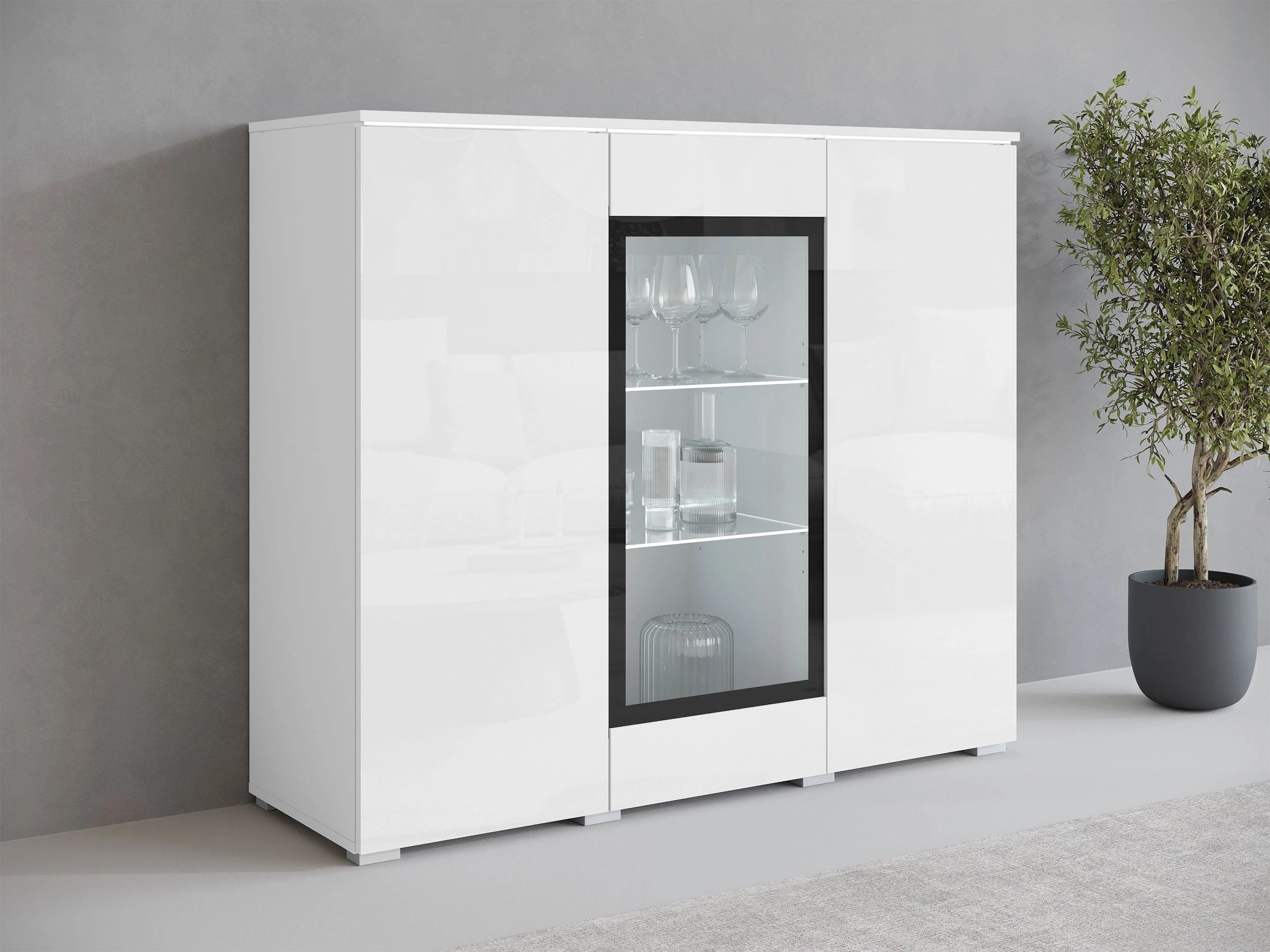 Skapis Mirfivo 103 (Balts + Glancēts balts)