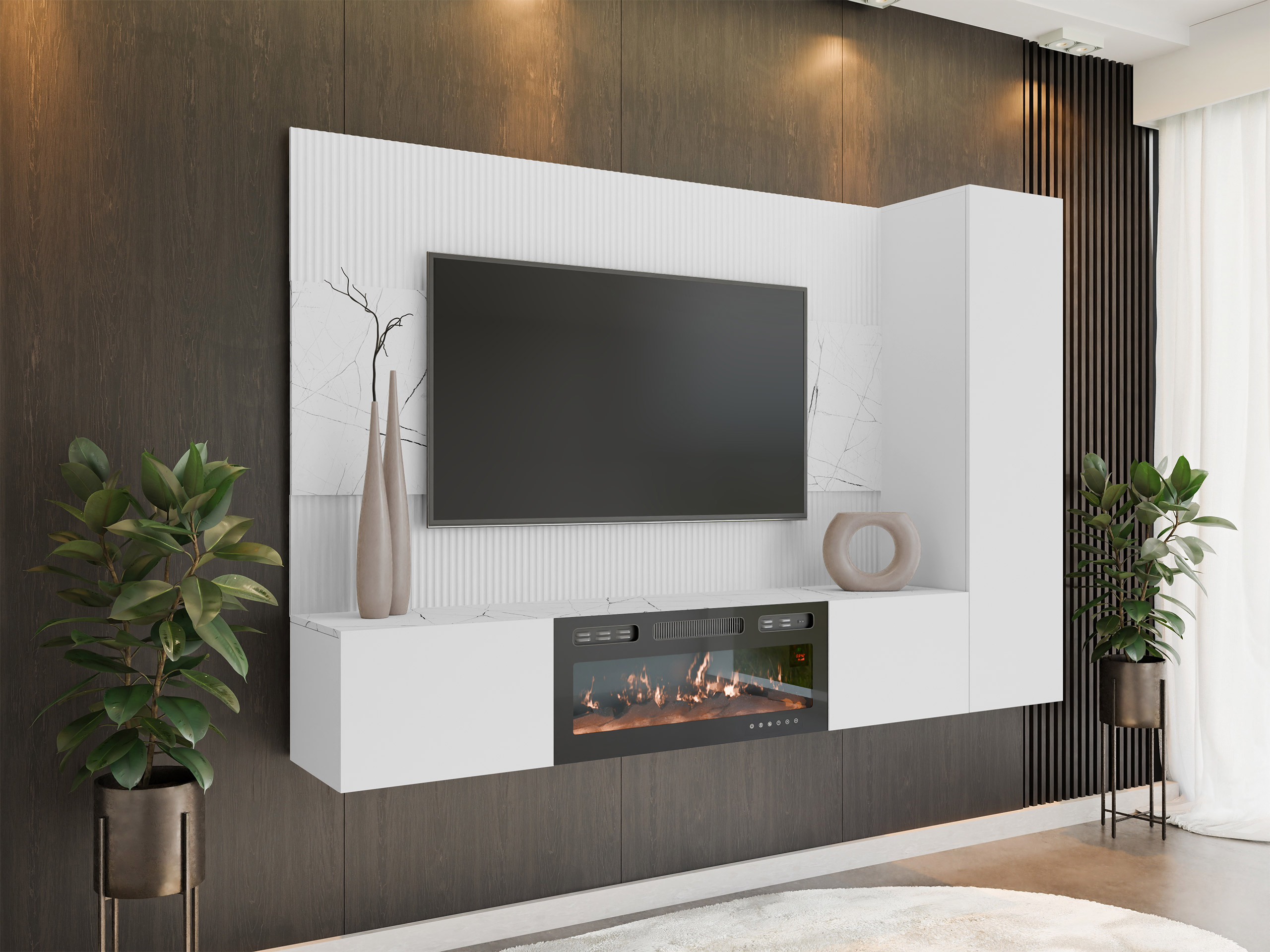 Viesistabas komplekts Comfivo Salix IX (Balts + Balts marmors)