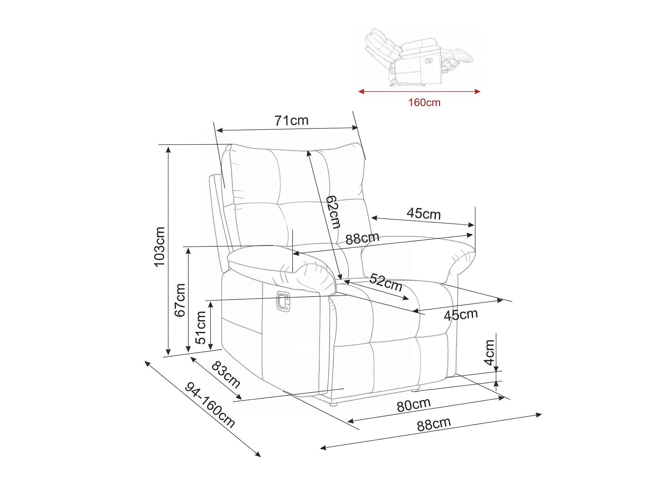 Atpūtas krēsls reglainer Detroit 1041 (Raven 30)