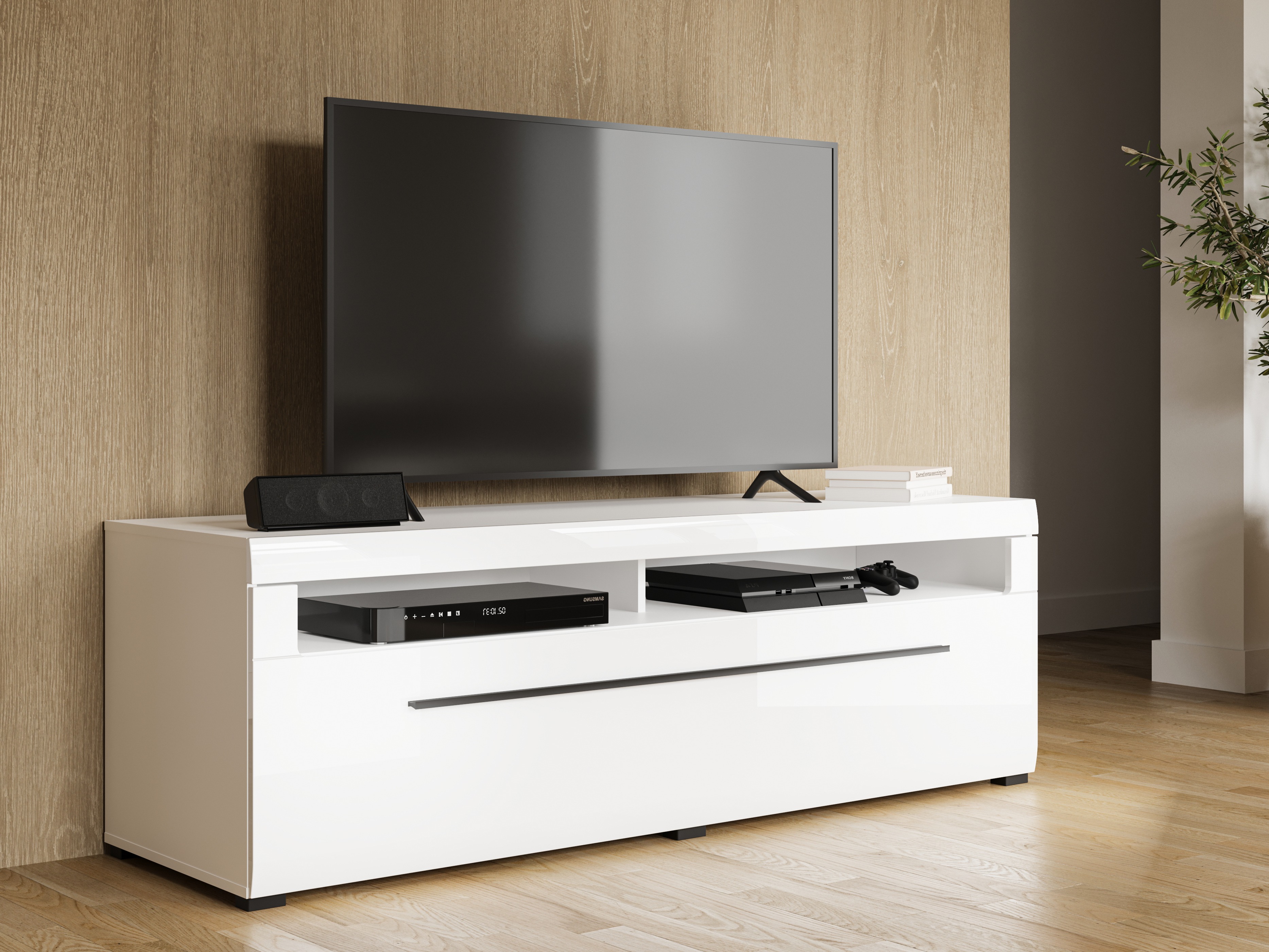 TV galds Ophsalu 104 (Balts + Glancēts balts)