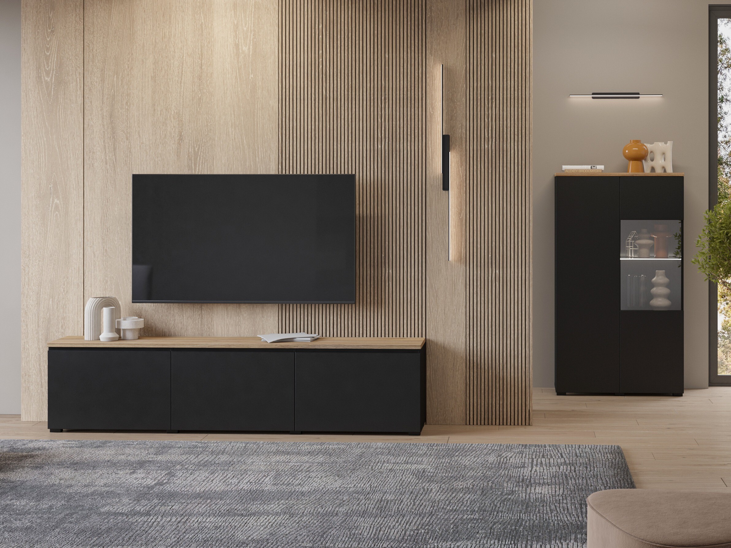 TV galds Baletu 113 (Melns + Ozols)