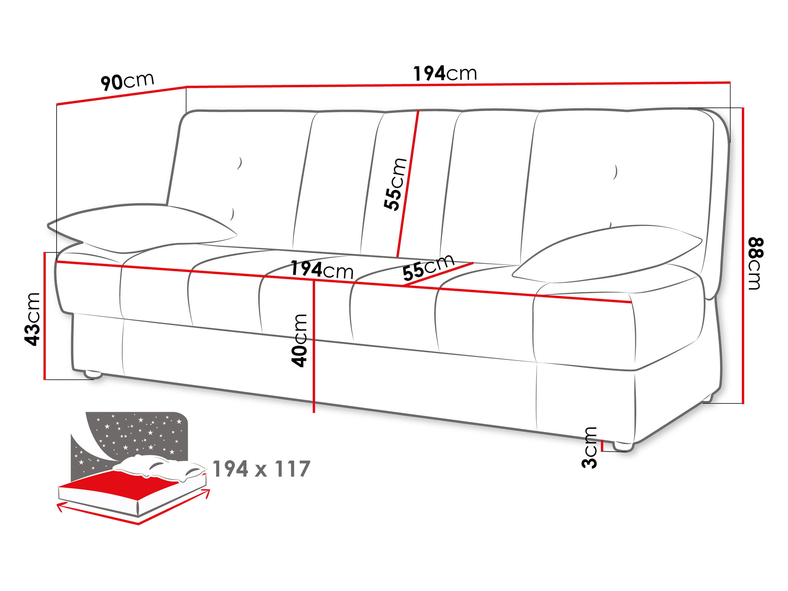 Dīvāns gulta Columbus 120 (Lumo 30)