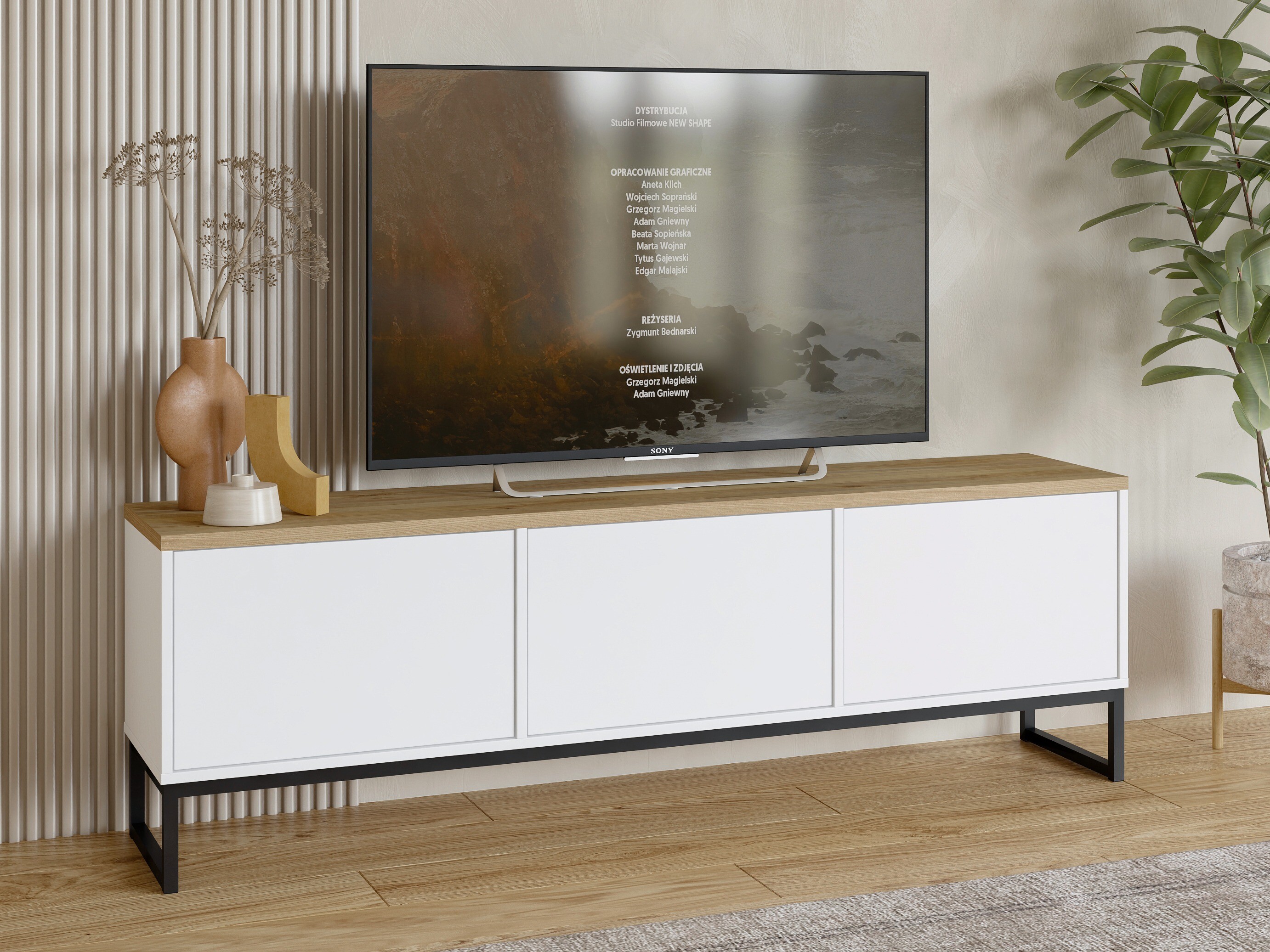 TV galds Camtolo 100 (Balts + Gaišs ozols)