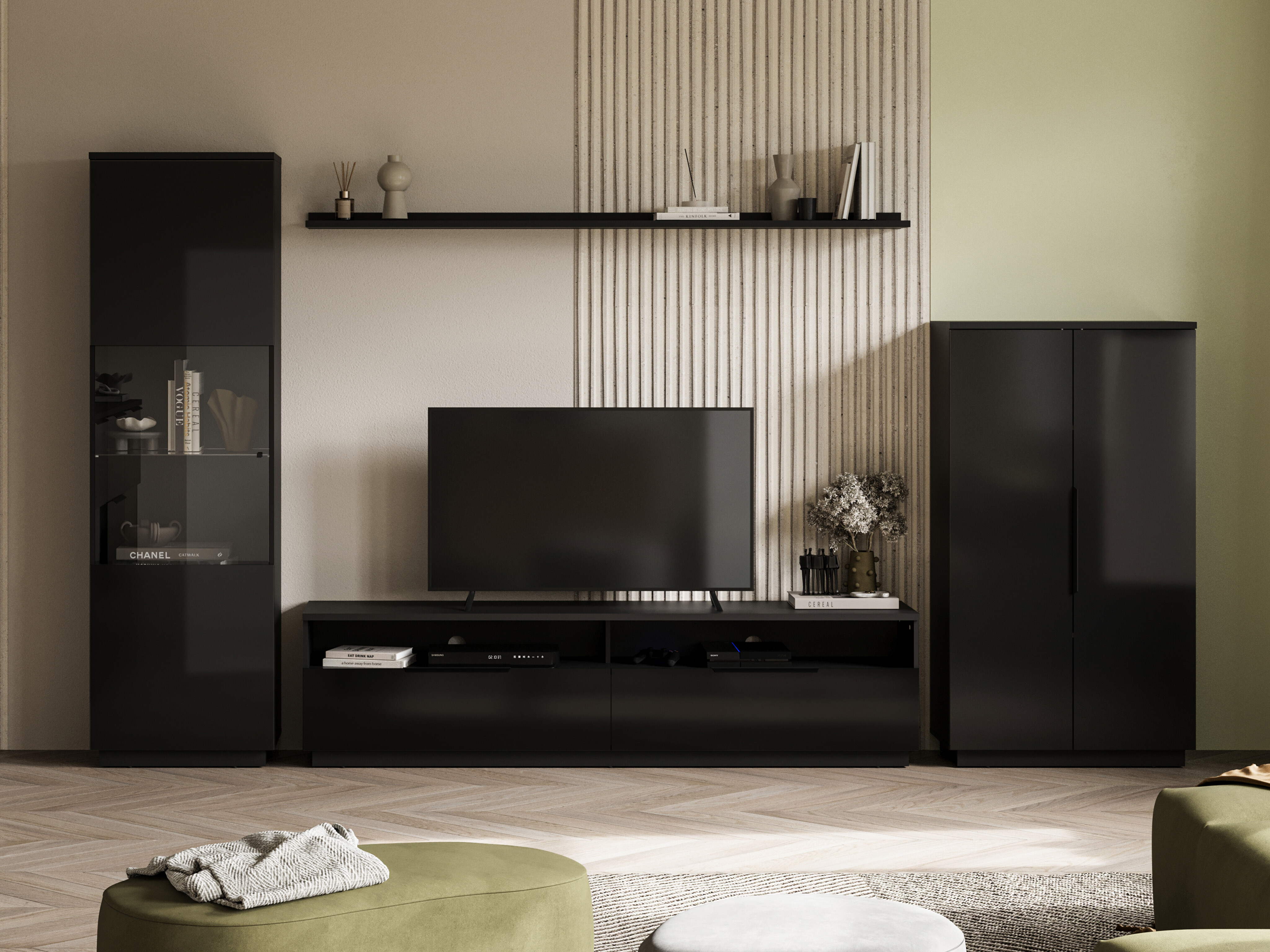 Viesistabas komplekts Talevaro 106 (Melns + Glancēts melns)