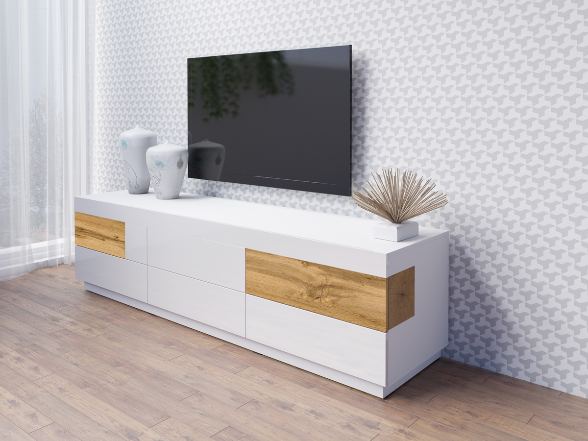 TV galds Livlore 102 (Balts + Glancēts balts + Votan ozols)