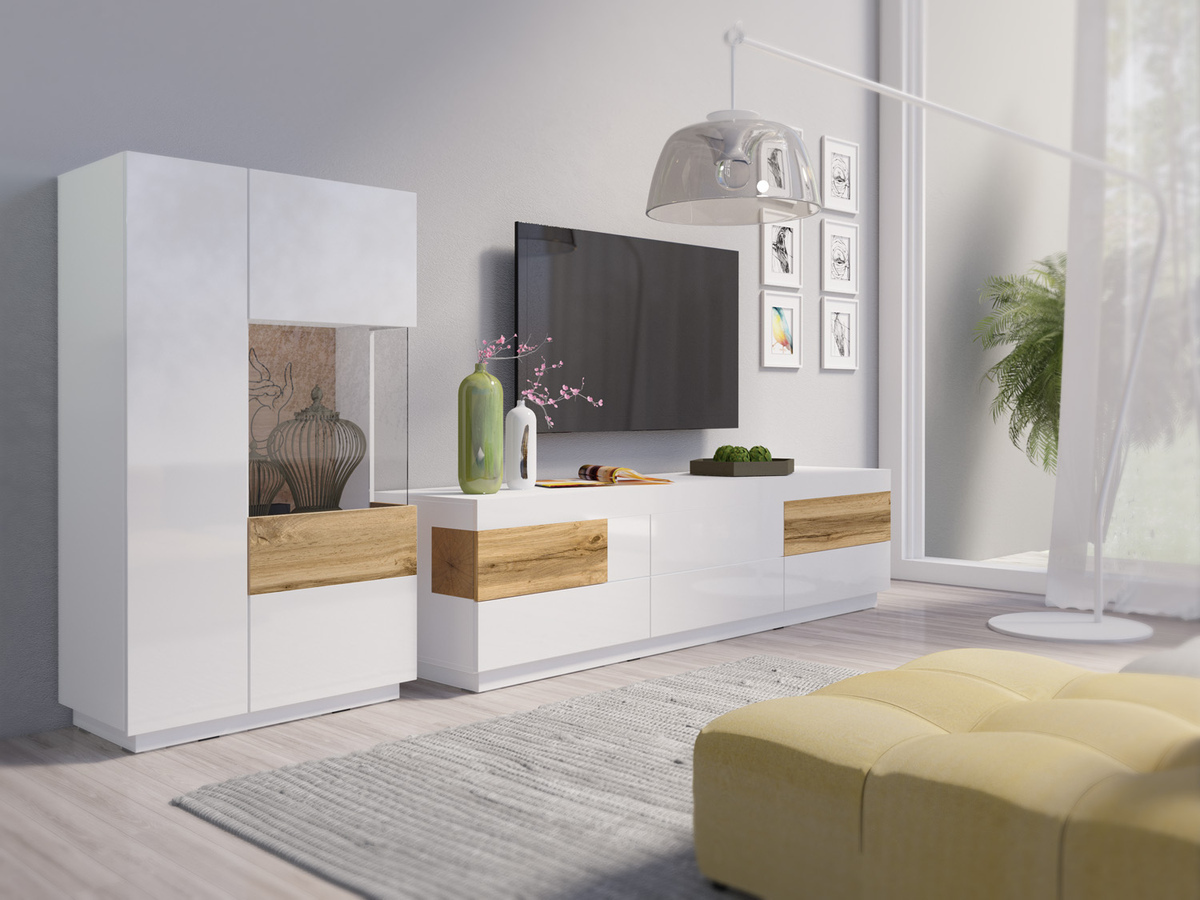 TV galds Livlore 102 (Balts + Glancēts balts + Votan ozols)
