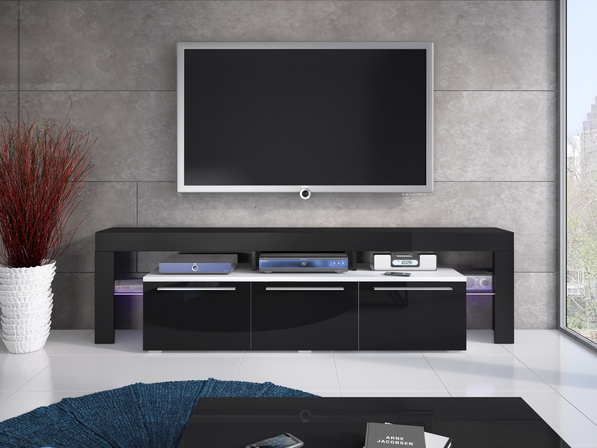 TV galds Arbor (Balts + Glancēts melns)