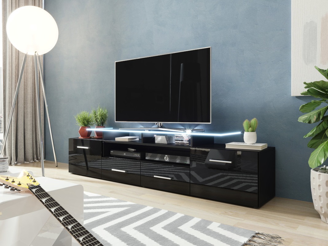 TV galds Charlotte 117 (Melns + Glancēts melns)