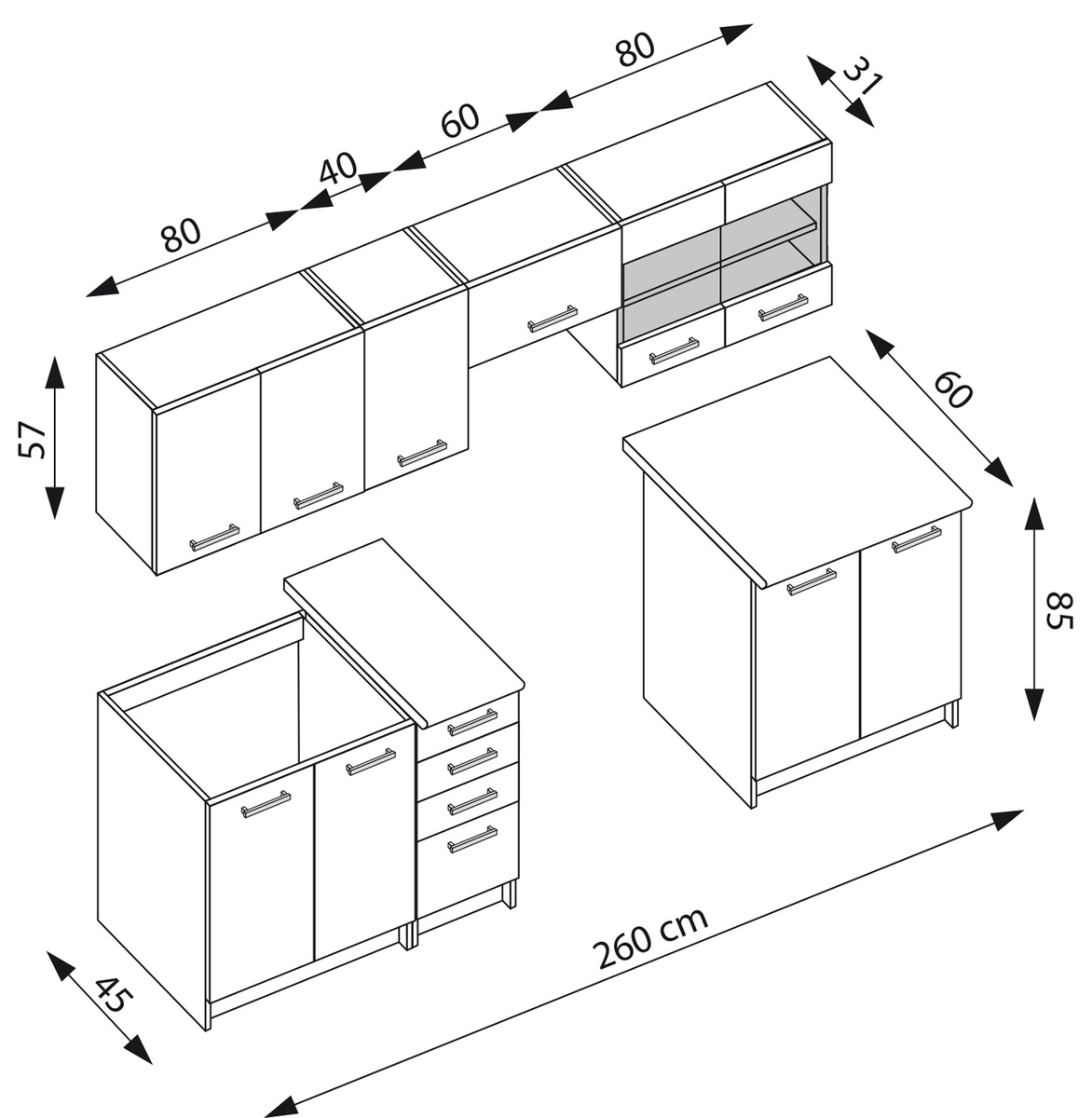 Virtuves komplekts Houston 1138 (Tumšs ozols + Gaišs ozols)