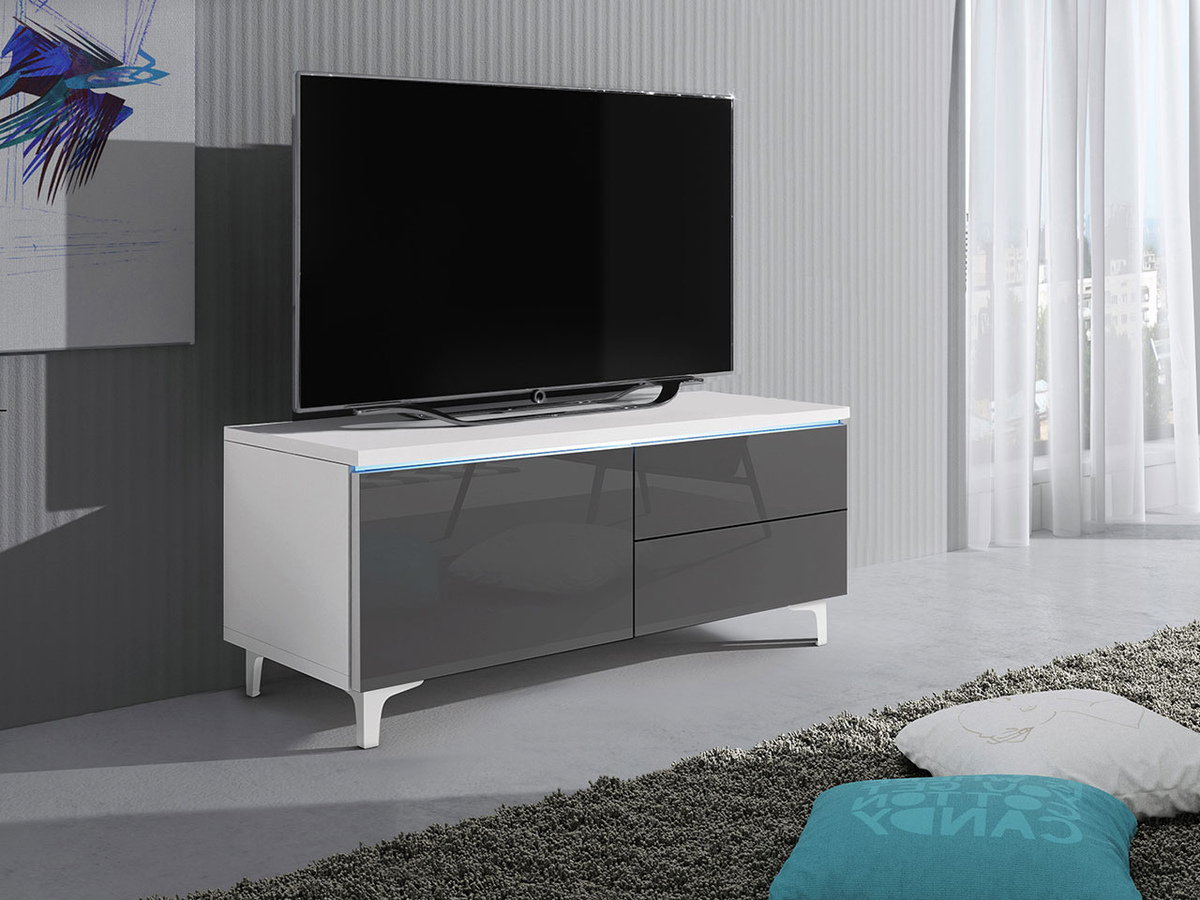 TV galds Uva III (Balts + Glancēts pelēks)