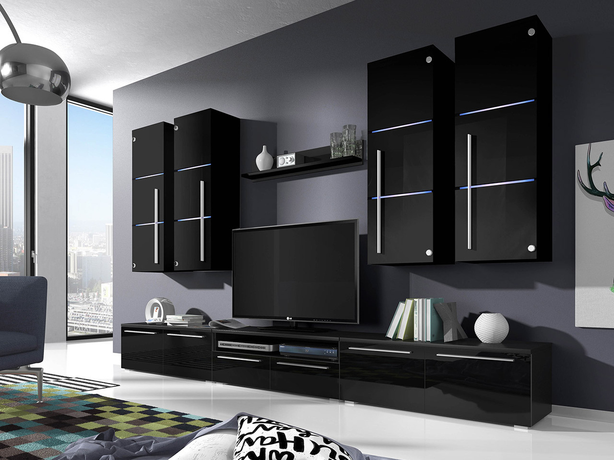 Набор для гостиной Nashville 102 (Чёрный + Глянцевый черный)