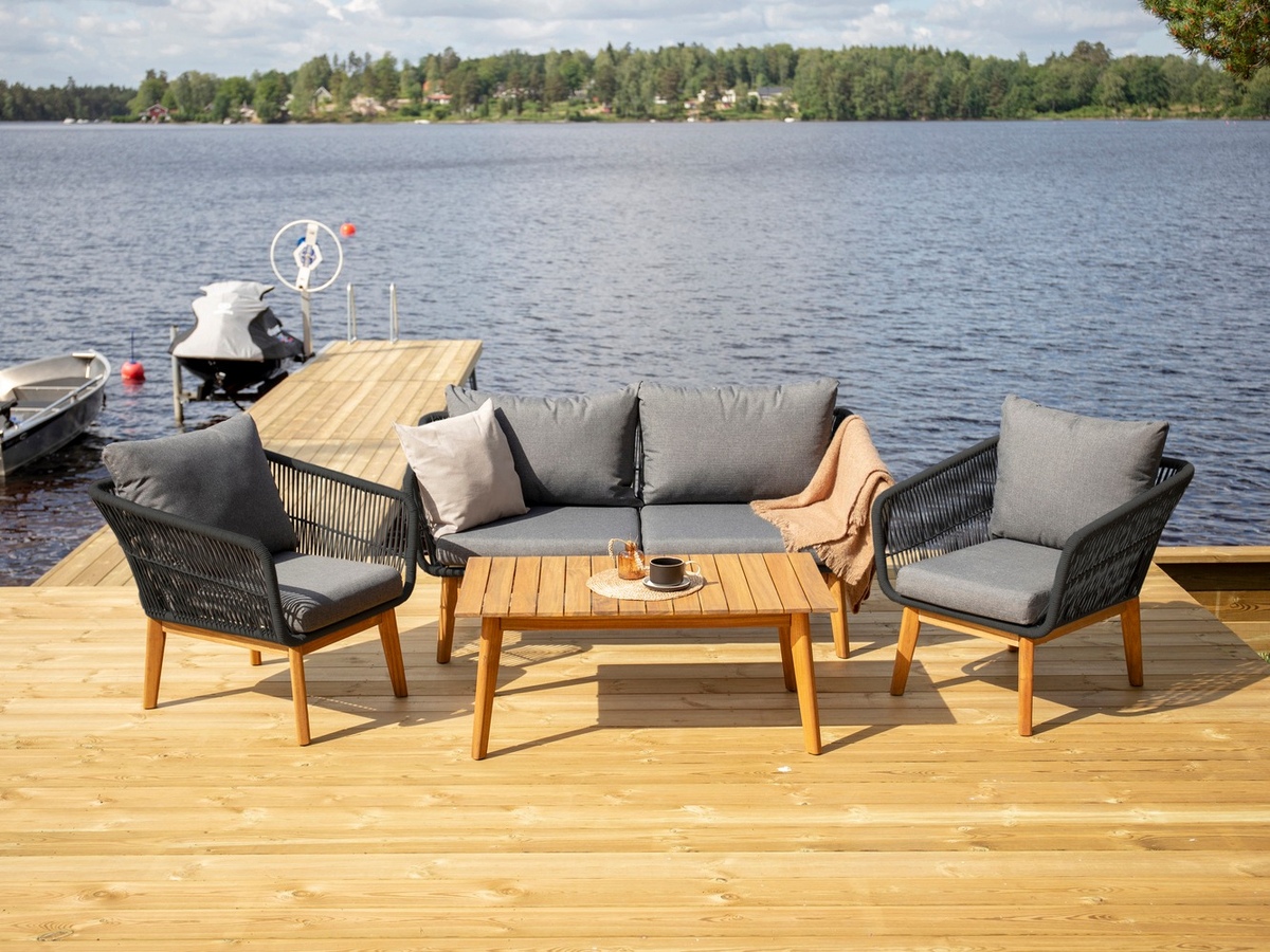 Dārza mēbeļu komplekts Dallas 661 (Tumši pelēks + Melns + Akācija)