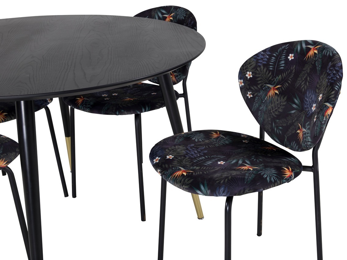 Обеденный гарнитур Dallas 1186 (Цветочный узор + Чёрный)