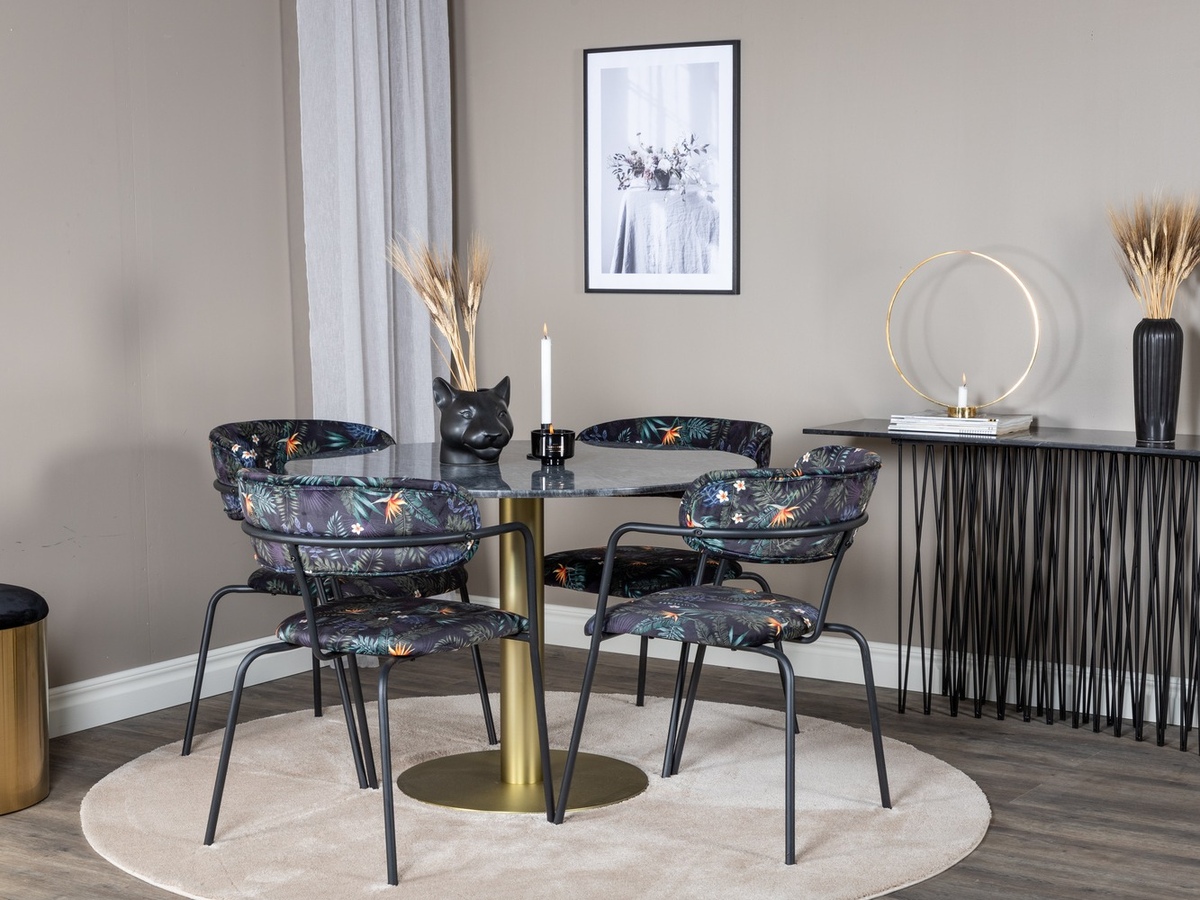 Ēdamistabas komplekts Dallas 1208 (Ziedu raksts + Melns)