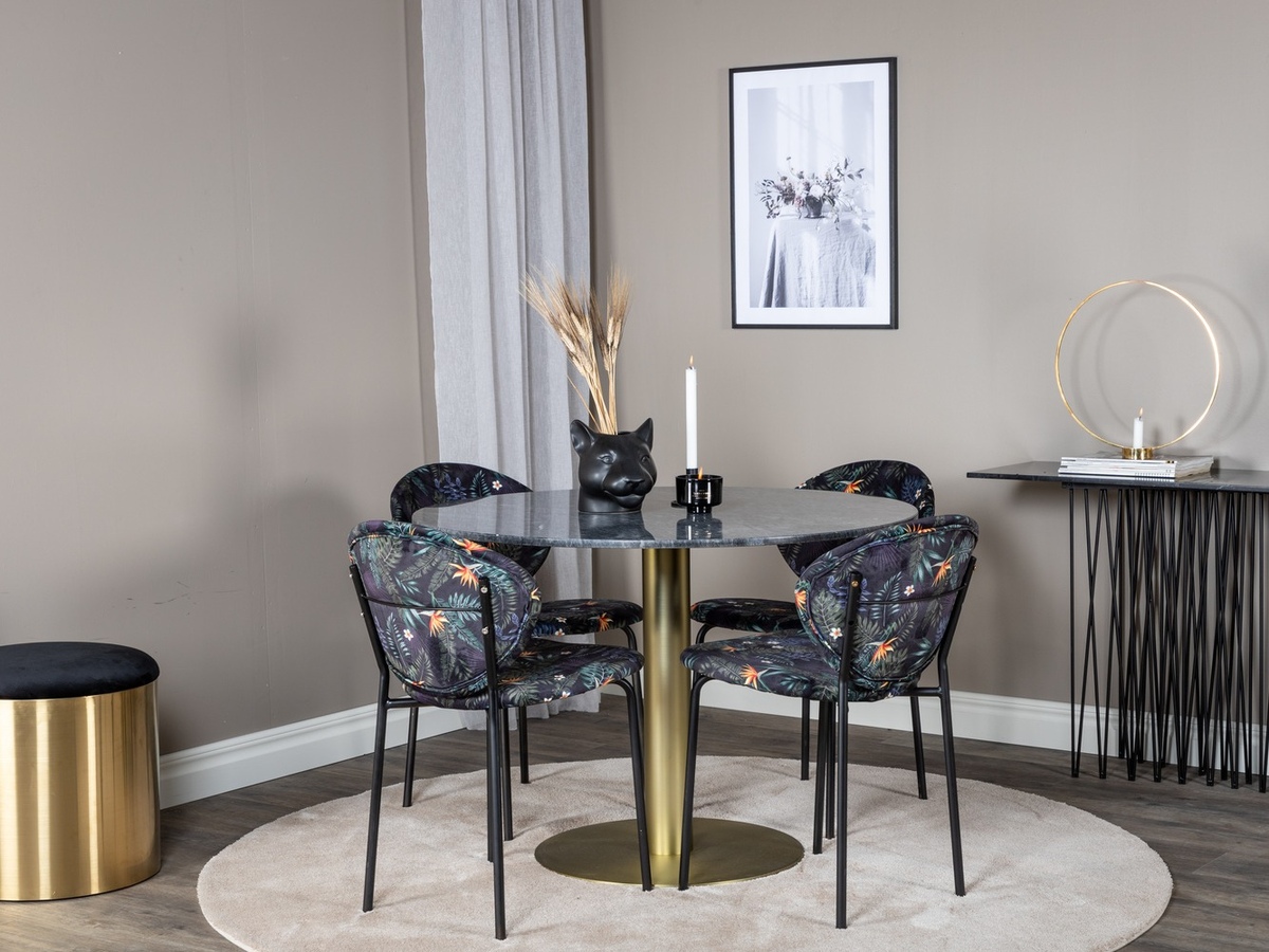 Ēdamistabas komplekts Dallas 1209 (Ziedu raksts + Melns)