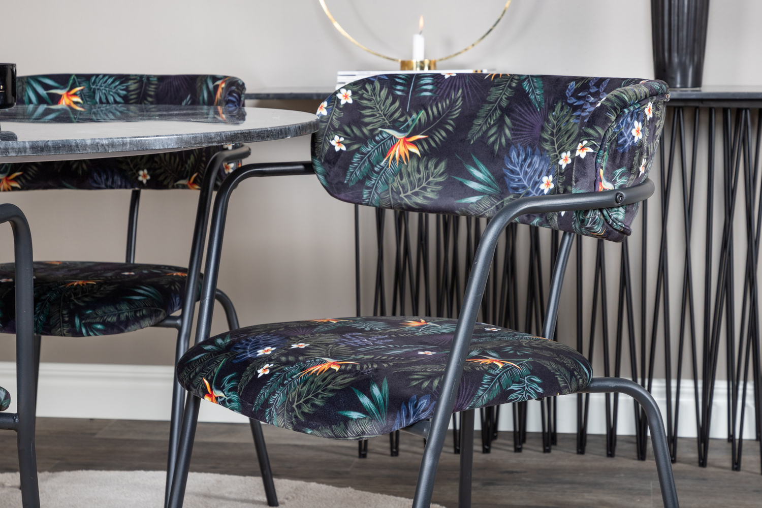 Обеденный гарнитур Dallas 1208 (Цветочный узор + Чёрный)