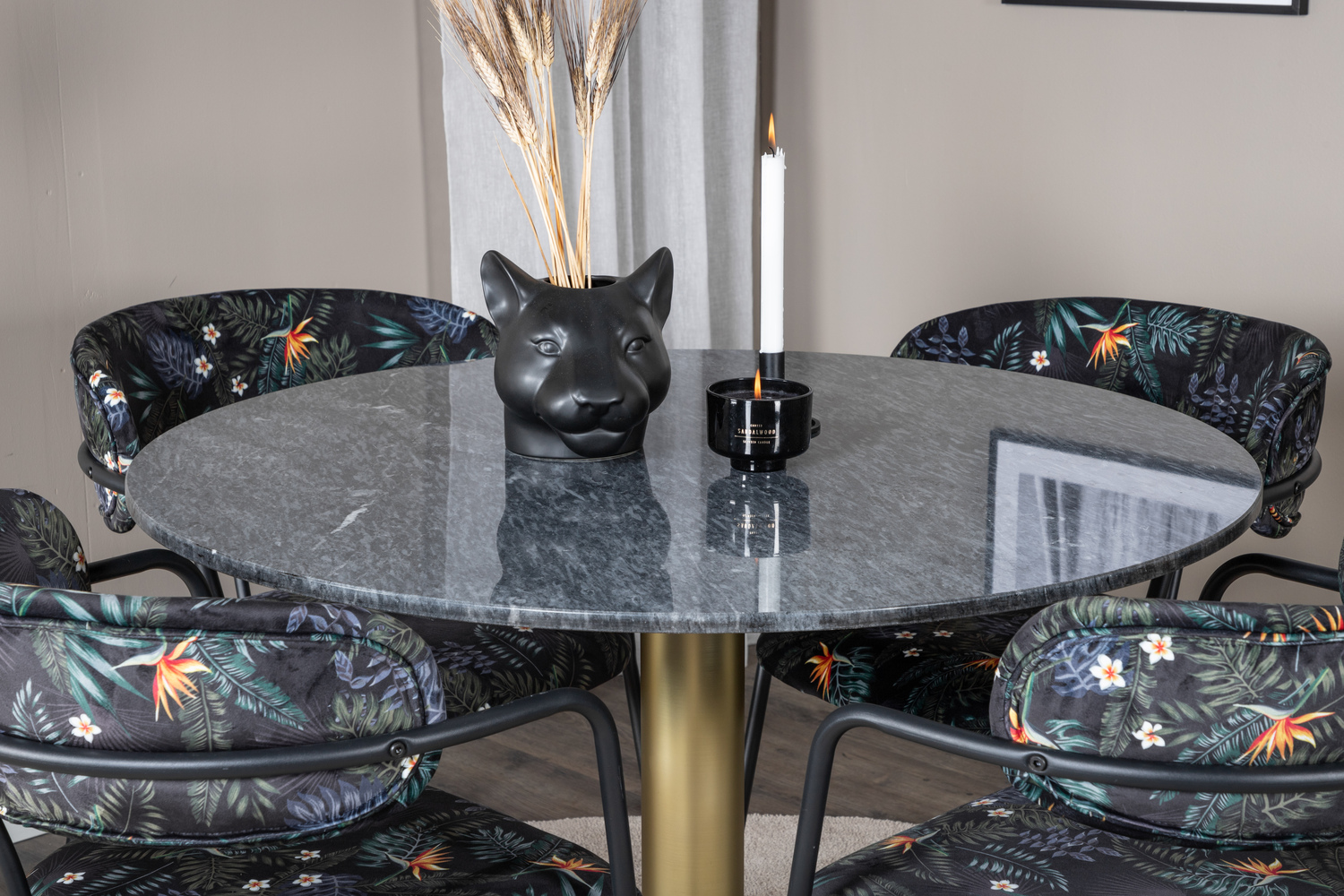 Обеденный гарнитур Dallas 1208 (Цветочный узор + Чёрный)