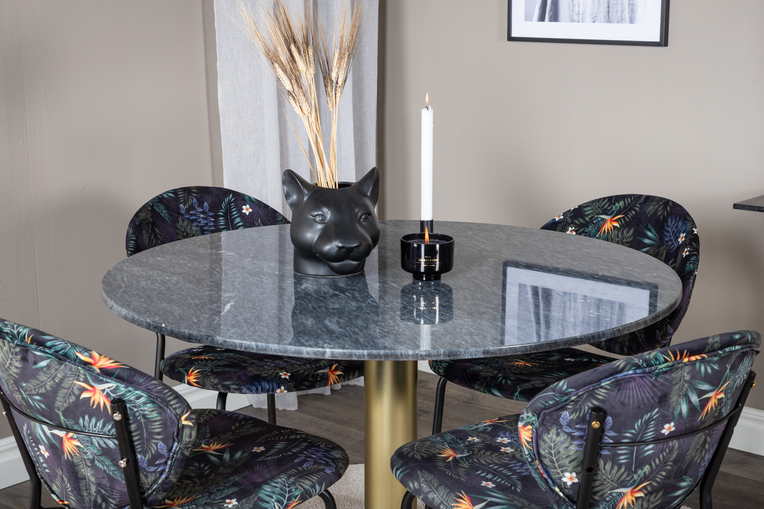 Обеденный гарнитур Dallas 1209 (Цветочный узор + Чёрный)