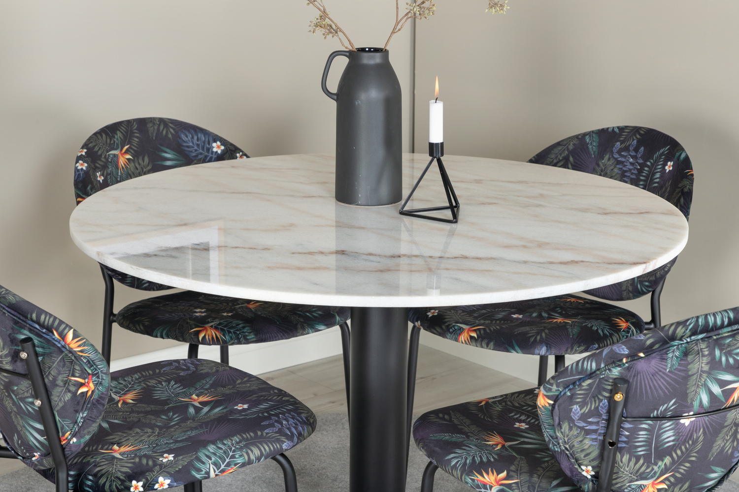 Ēdamistabas komplekts Dallas 1298 (Ziedu raksts + Melns)