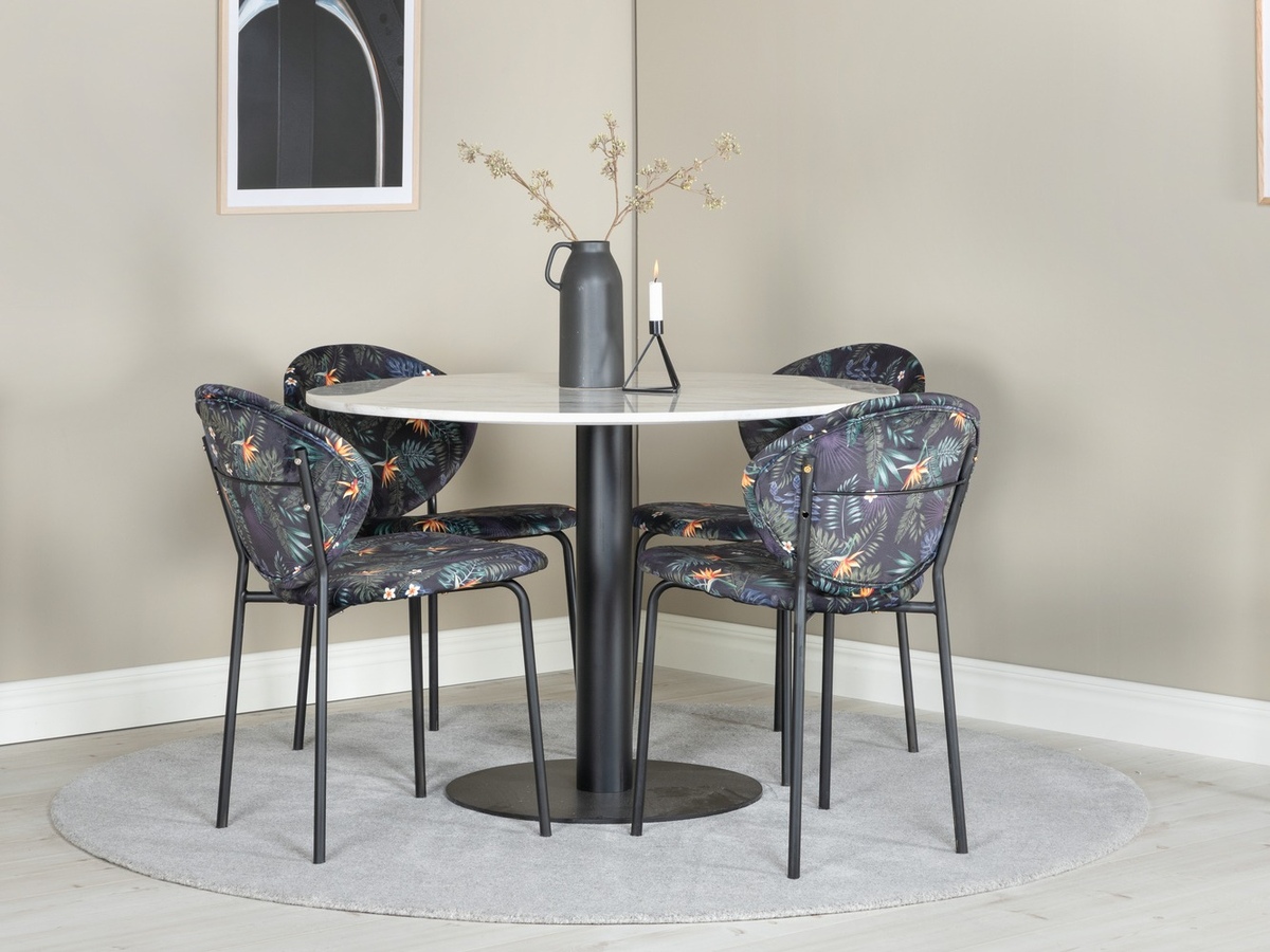 Ēdamistabas komplekts Dallas 1298 (Ziedu raksts + Melns)