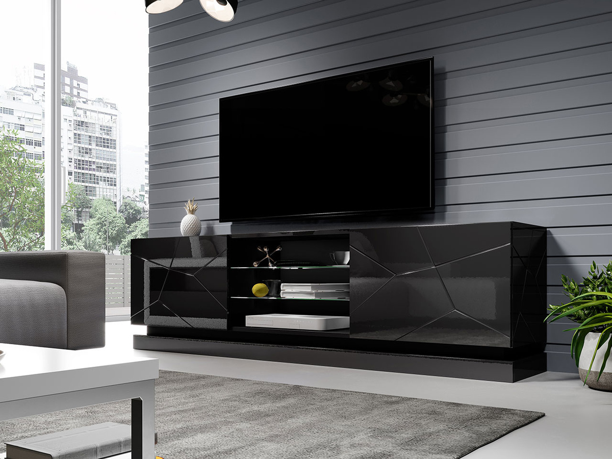 TV galds Linar I (Melns + Glancēts melns)