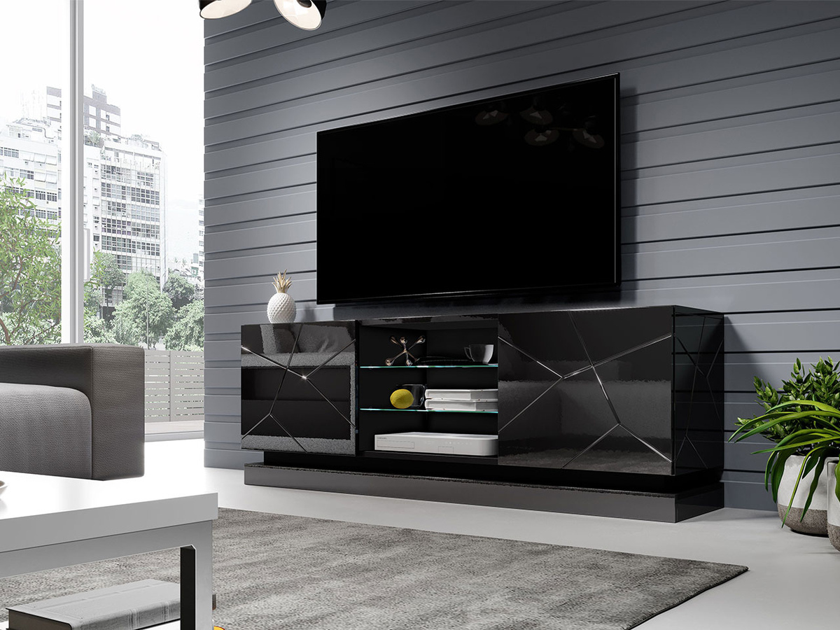 TV galds Linar (Melns + Glancēts melns)