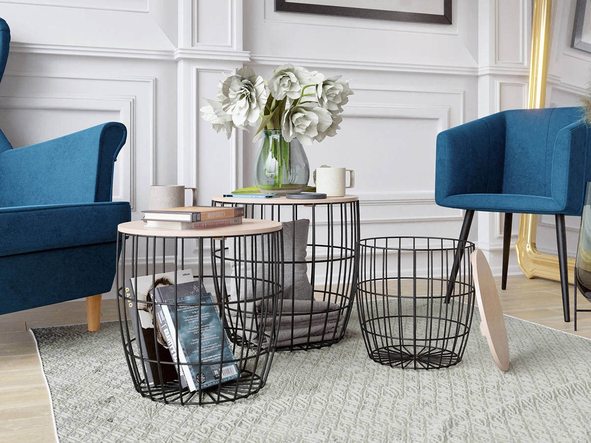 Комплект кофейных столиков Richardson 102 (Чёрный + Светлое дерево)