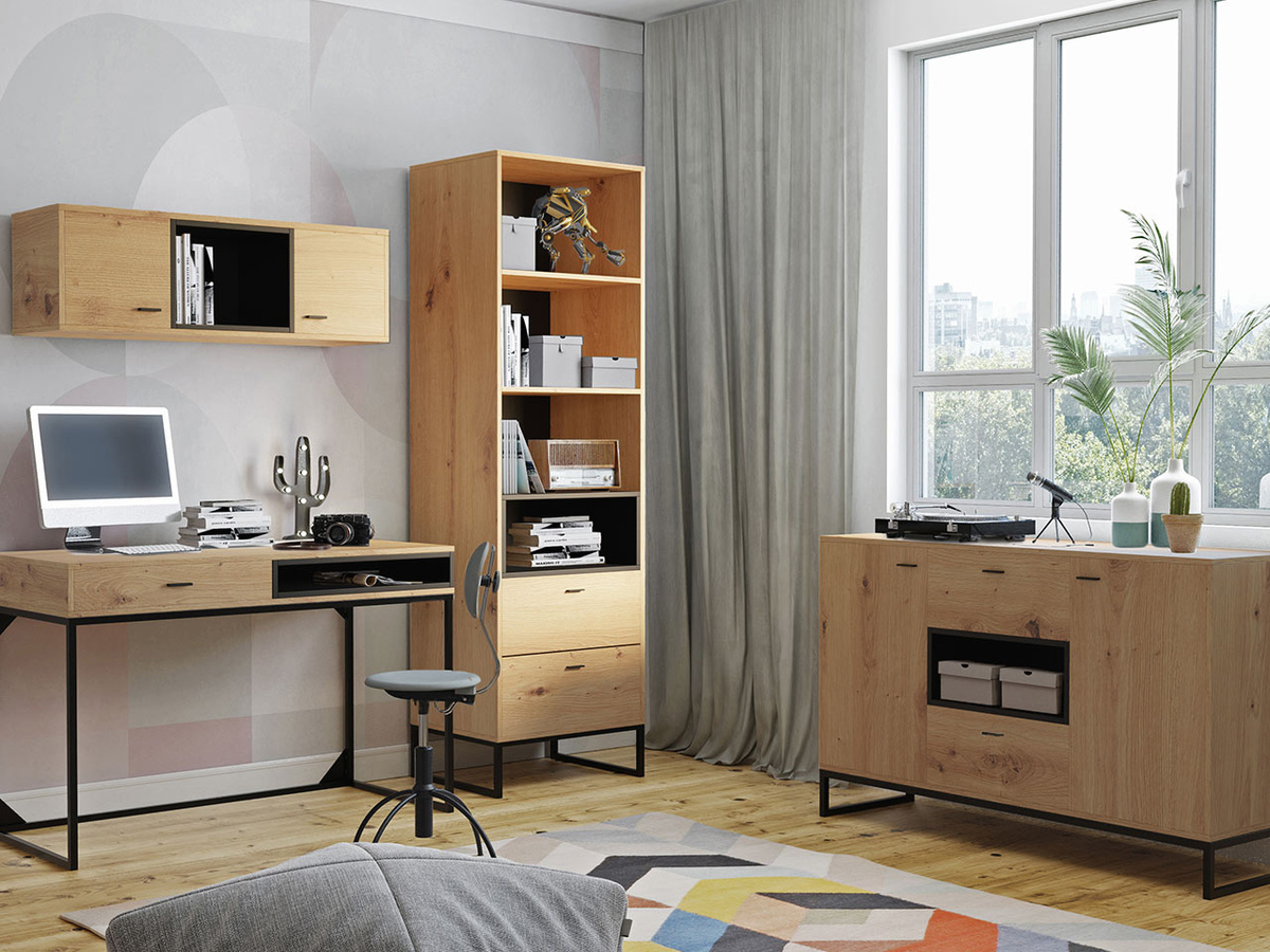 Mājas biroja komplekts Baltesi 116 (Artisan ozols + Melns)