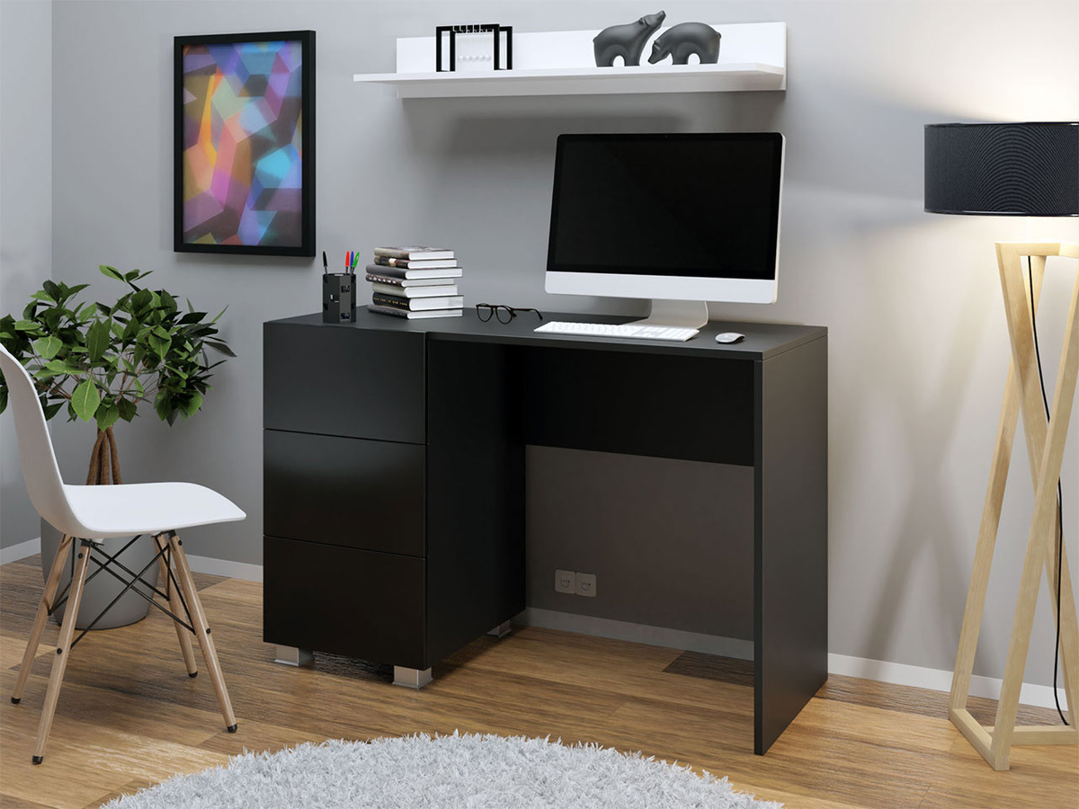 Письменный cтол Tivdalu 122 (Чёрный + Глянцевый черный)