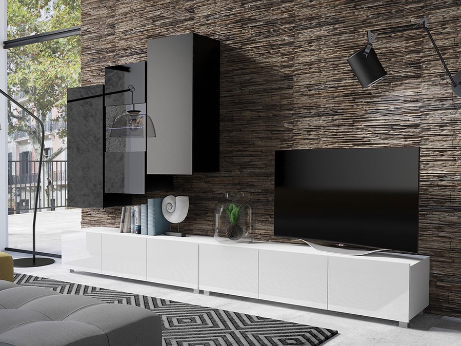 Набор для гостиной Tivdalu 133 (Белый + Глянцевый белый + Чёрный + Глянцевый черный)