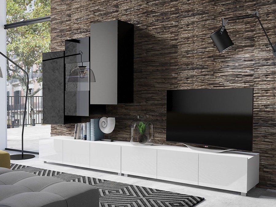 Набор для гостиной Tivdalu 133 (Белый + Глянцевый белый + Чёрный + Глянцевый черный)