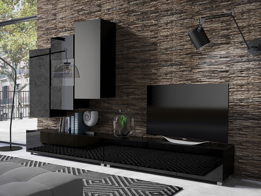 Набор для гостиной Tivdalu 133 (Чёрный + Глянцевый черный)