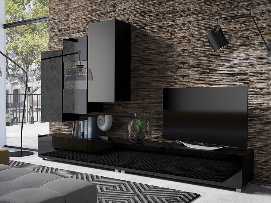 Набор для гостиной Tivdalu 133 (Чёрный + Глянцевый черный)