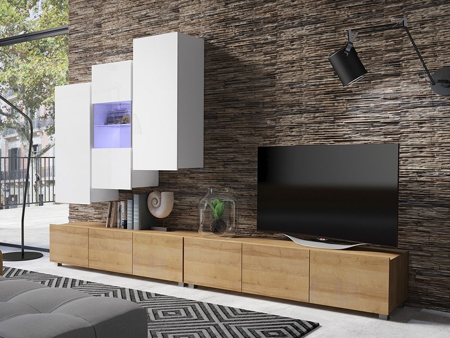 Набор для гостиной Tivdalu 133 (Золотистый дуб + Белый + Глянцевый белый)