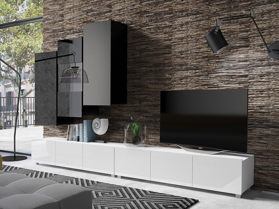 Viesistabas komplekts Tivdalu 133 (Balts + Glancēts balts + Melns + Glancēts melns)