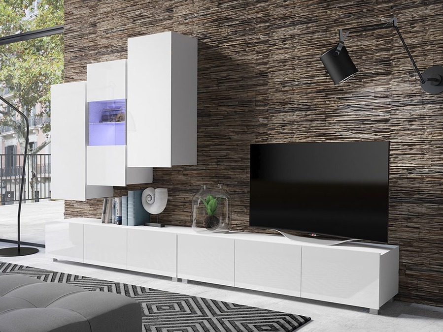 Viesistabas komplekts Tivdalu 133 (Balts + Glancēts balts)