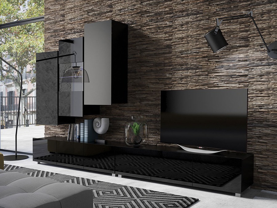 Viesistabas komplekts Tivdalu 133 (Melns + Glancēts melns)