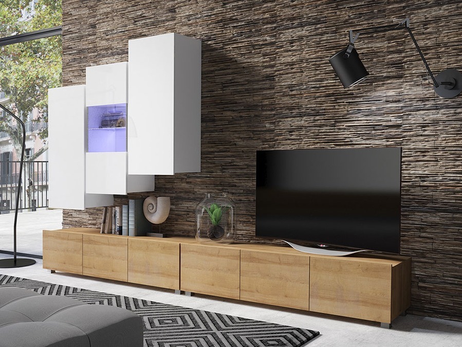 Viesistabas komplekts Tivdalu 133 (Zeltains ozols + Balts + Glancēts balts)