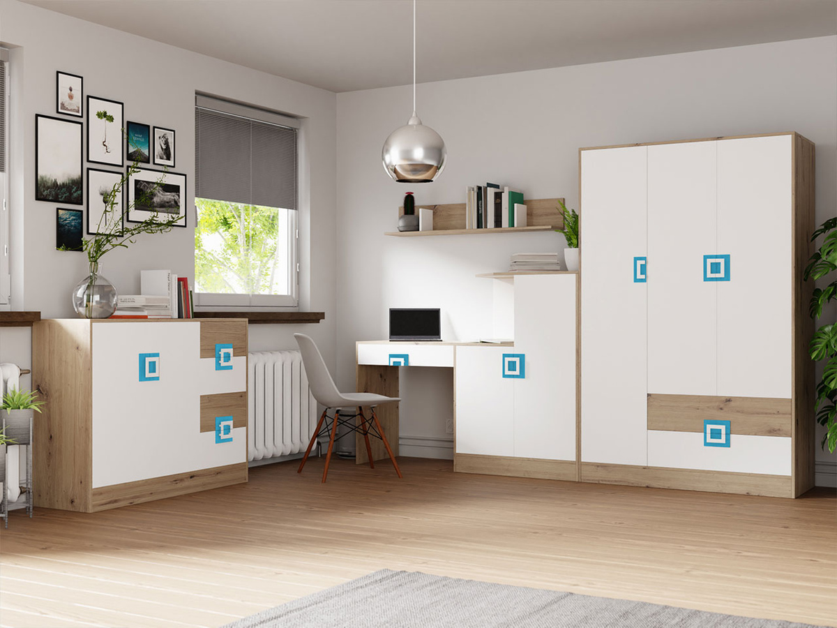 Мебельный гарнитур Tolfere 107 (Светлый дуб + Белый + Бирюзовый)