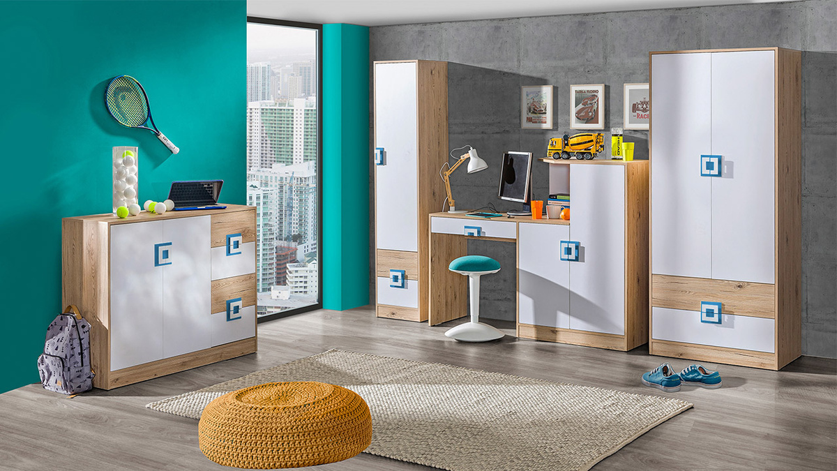 Шкаф Balvire 102 (Светлый дуб + Белый + Бирюзовый)