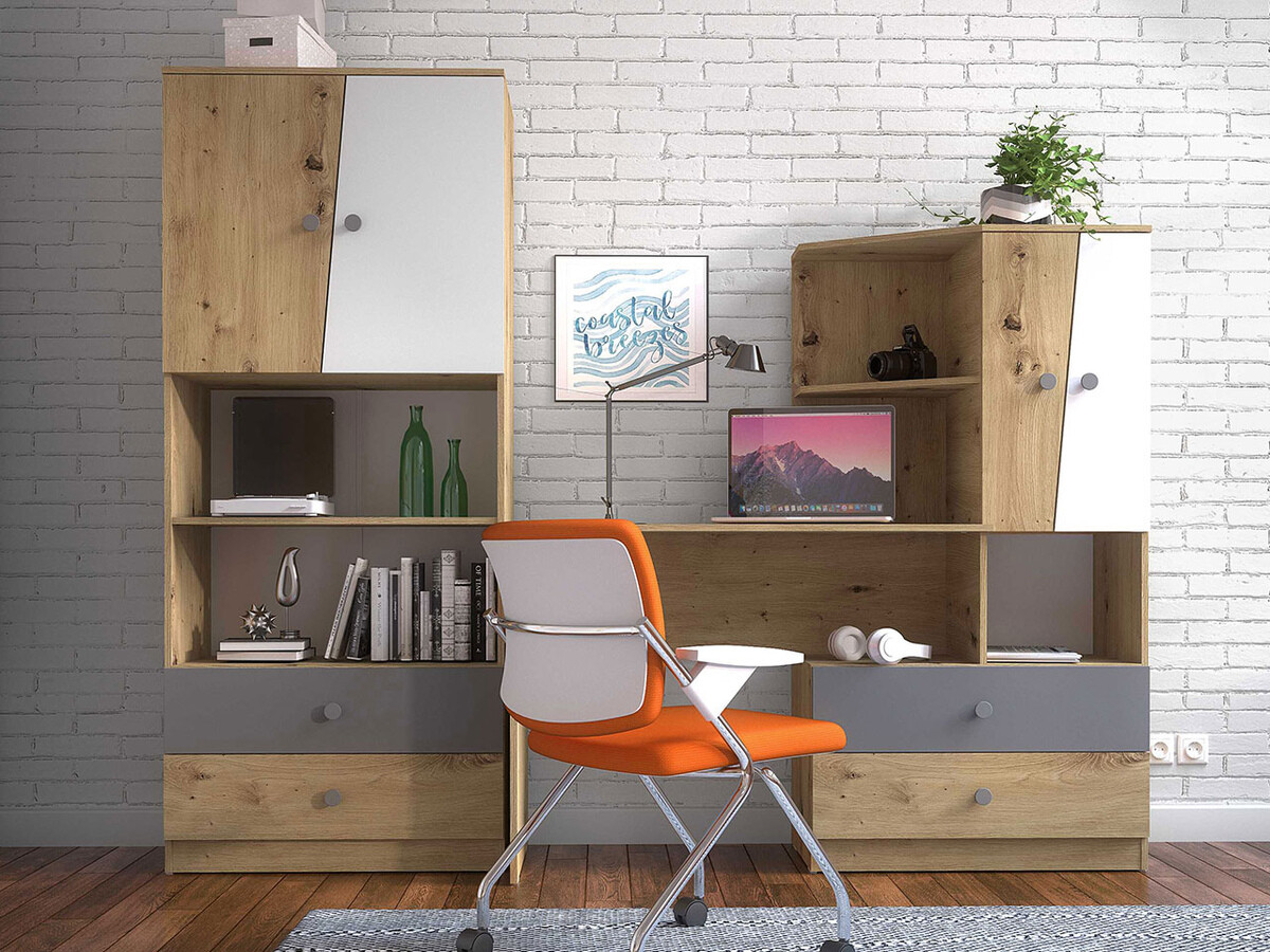 Mēbeļu komplekts Almira 115 (Artisan ozols + Balts + Pelēks)