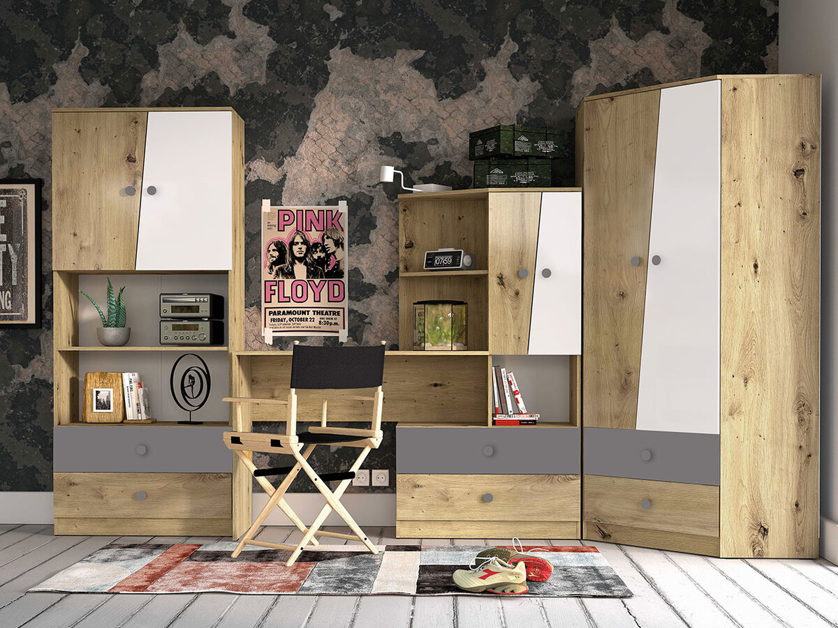 Mēbeļu komplekts Almira 116 (Artisan ozols + Balts + Pelēks)